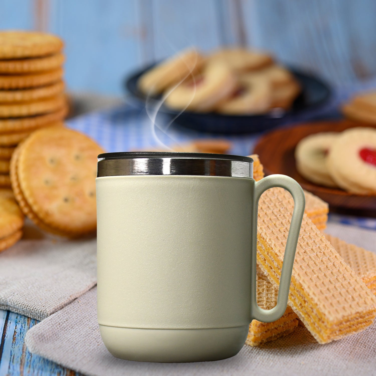 8137 Ganesh Premium Stainless Steel Coffee Mug with heat resistant mug lid. Approx 400Ml mug. DeoDap 8137 Ganesh Premium Stainless Steel Coffee Mug with heat resistant mug lid. Approx 400Ml mug. DeoDap